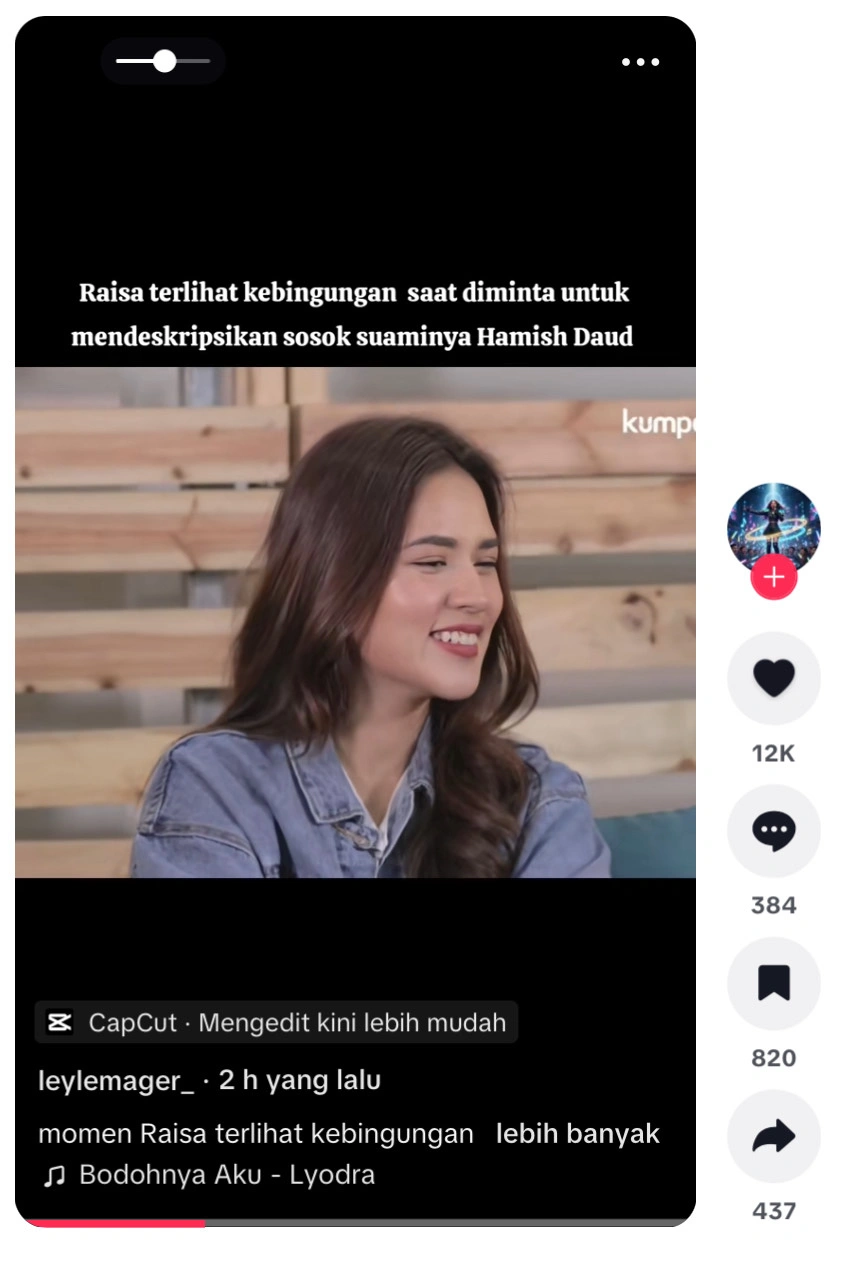 Raisa Terekam Kebingungan Saat Diminta Menggambarkan Sosok Hamish Daud Tangkap Layar Unggahan Akun Tiktok Leylemager