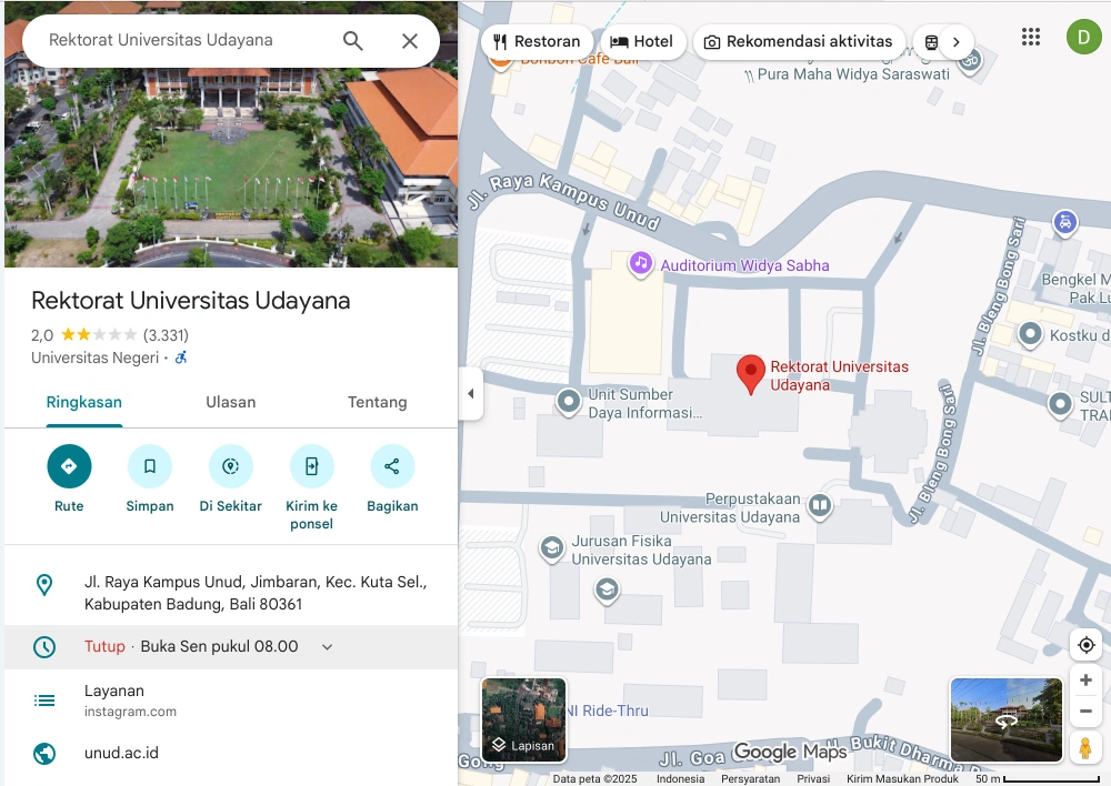 Rating Universitas Udayana cc: Gmaps