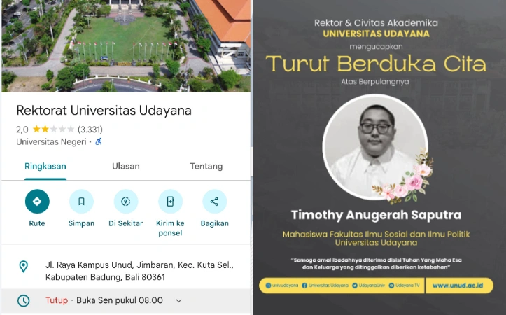 Segini Rating Universitas Udayana Merosot Imbas Kasus Timothy Anugerah