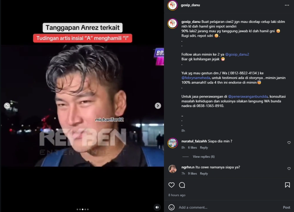 Reaksi Anrez Adelio Dituding Hamili Friceilda Prillea [Sumber: Instagram]