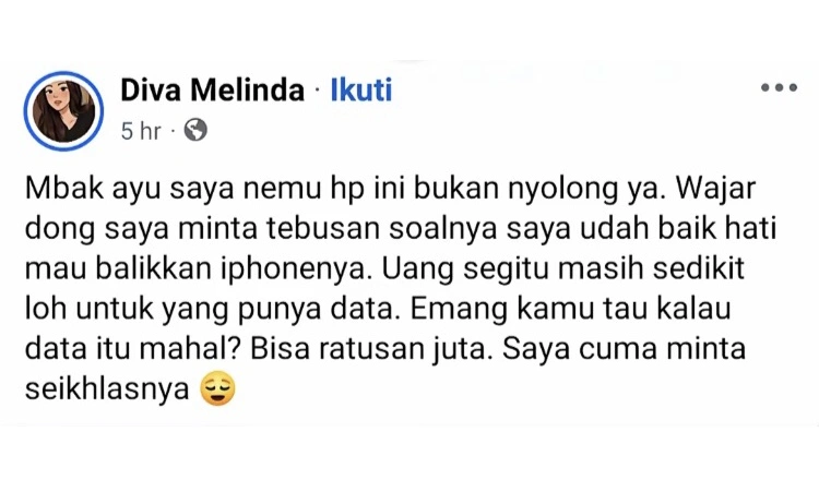 Respons Diva Melinda Pada Netizen Lain Yang Menghujatnya (Instagram)