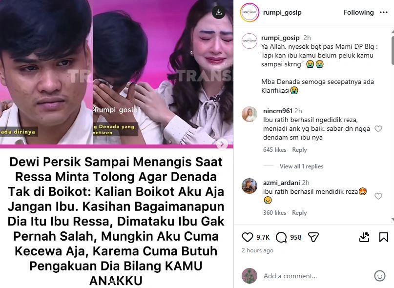 Ressa Rossano Mengaku Tak Diakui Denada [Sumber: Instagram Rumpi Gosip]
