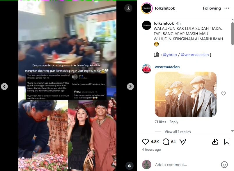 Reza Arap Akan Wujudkan Keinginan Luna Lahfah [Sumber: Instagram Folkshitcok]
