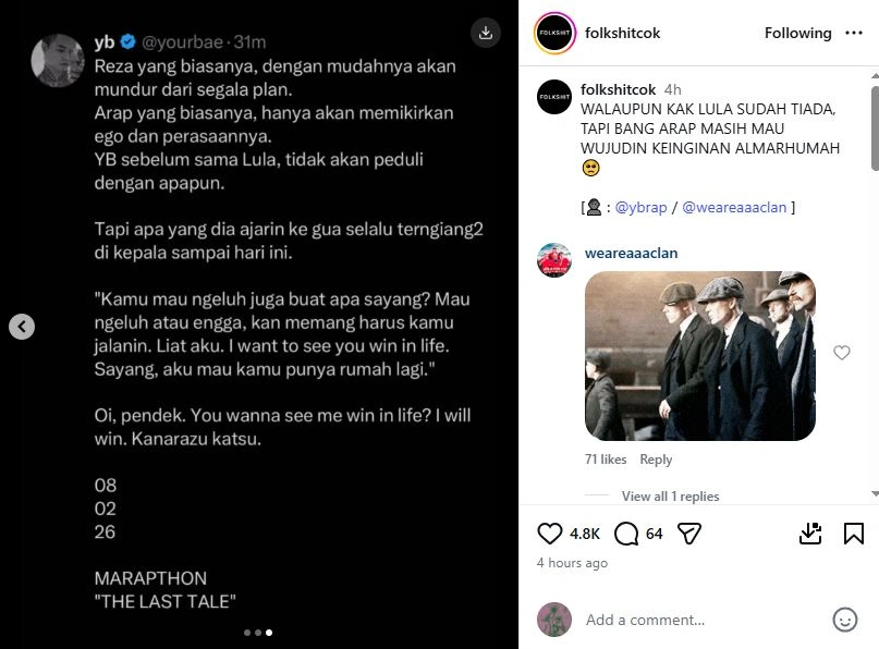 Reza Arap Janji Wujudkan Keinginan Lula Lahfah [sumber: Instagram Folkshitcok]