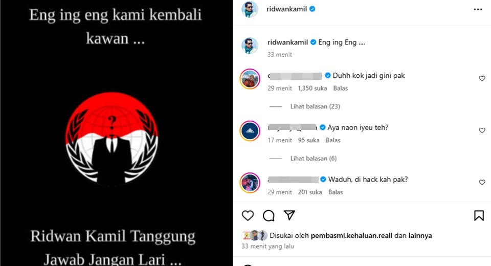 Pesan Misterius di IG Ridwan Kamil Saat Kena Hack [Instagram]