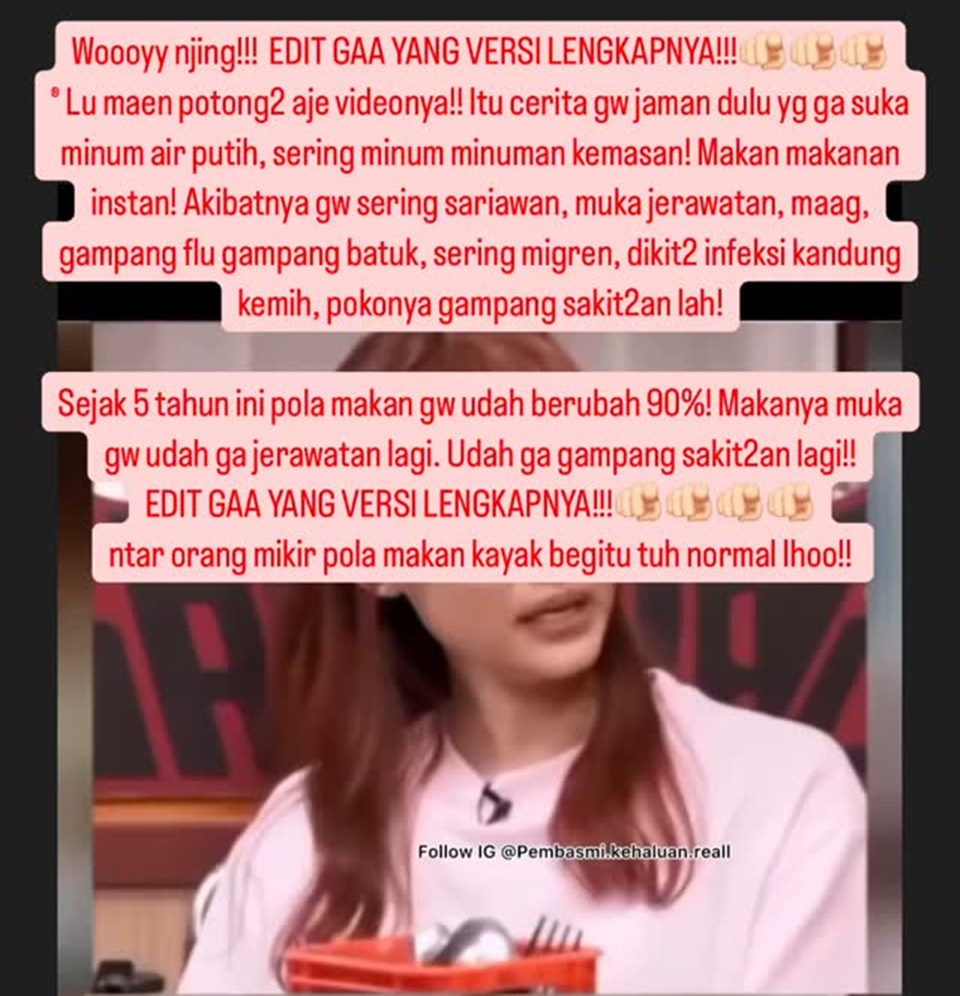 Rina Nose Murka Omongan Soal Tak Minum Air Putih Dipelintir