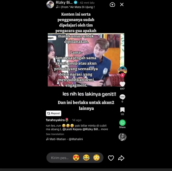 Disindir Genit, Rizky Billar Siap Perkarakan ke Meja Hijau