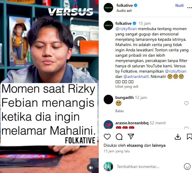 Rizky Febian Ngaku Nangis Sebelum Lamar Mahalini cc.Instagram Folkative