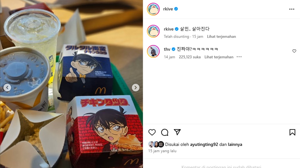 RM BTS Picu Protes Posting Makanan dari Brand McDonald's [Instagram]