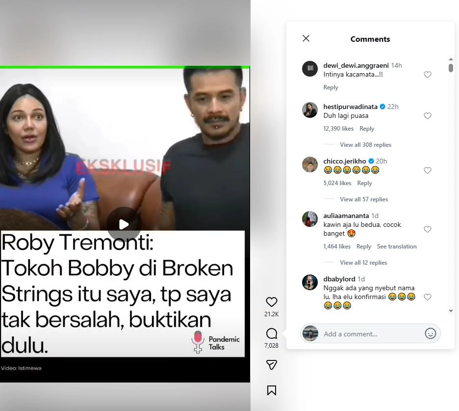 Roby Tremonti Siap Tempuh Jalur Hukum [sumber: Instagram Pandemictalks]
