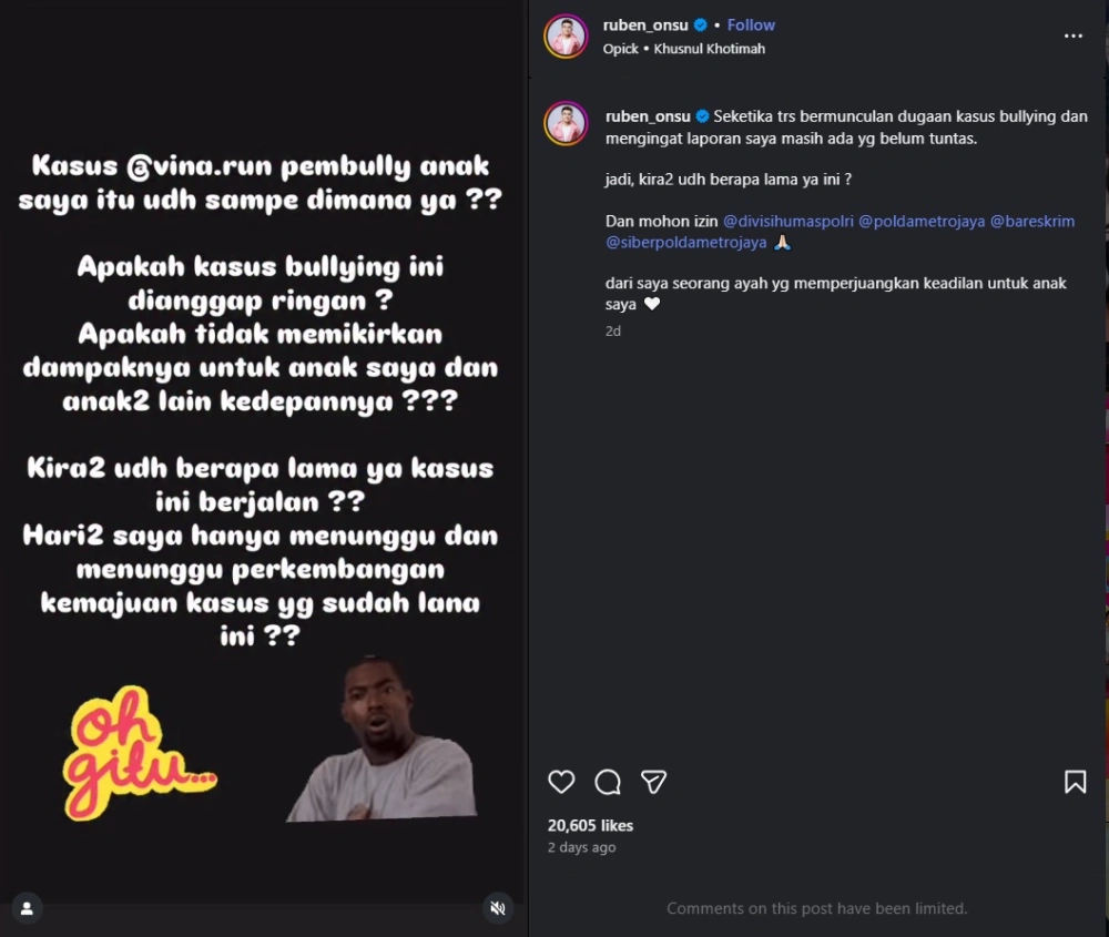 Ruben Onsu Pertanyakan Laporannya Atas Kasus Fitnah Dan Bullying Anaknya Instagram Ruben Onsu
