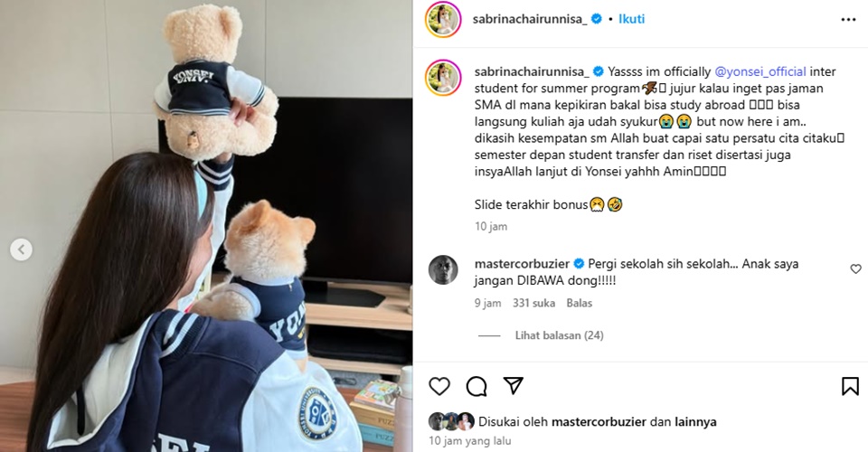 Deddy Corbuzier Protes Sabrina Chairunnisa Kuliah di Korea Bawa Anak [Instagram]