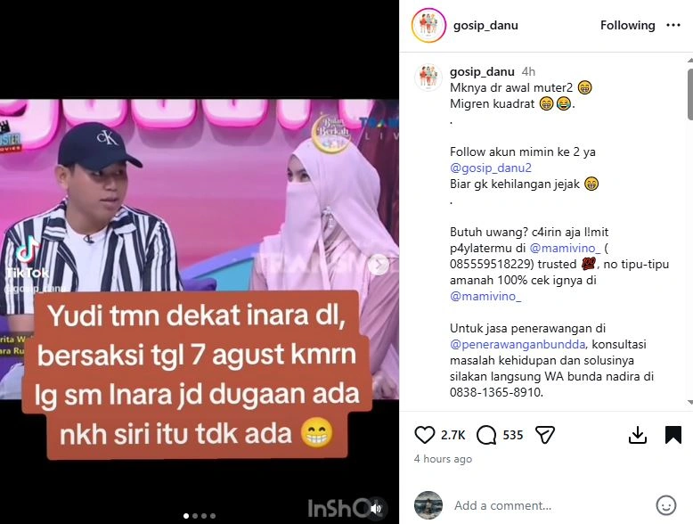 Sahabat Sebut Inara Rusli Tidak Nikah Siri [Sumber: Instagram Gosip Danu]