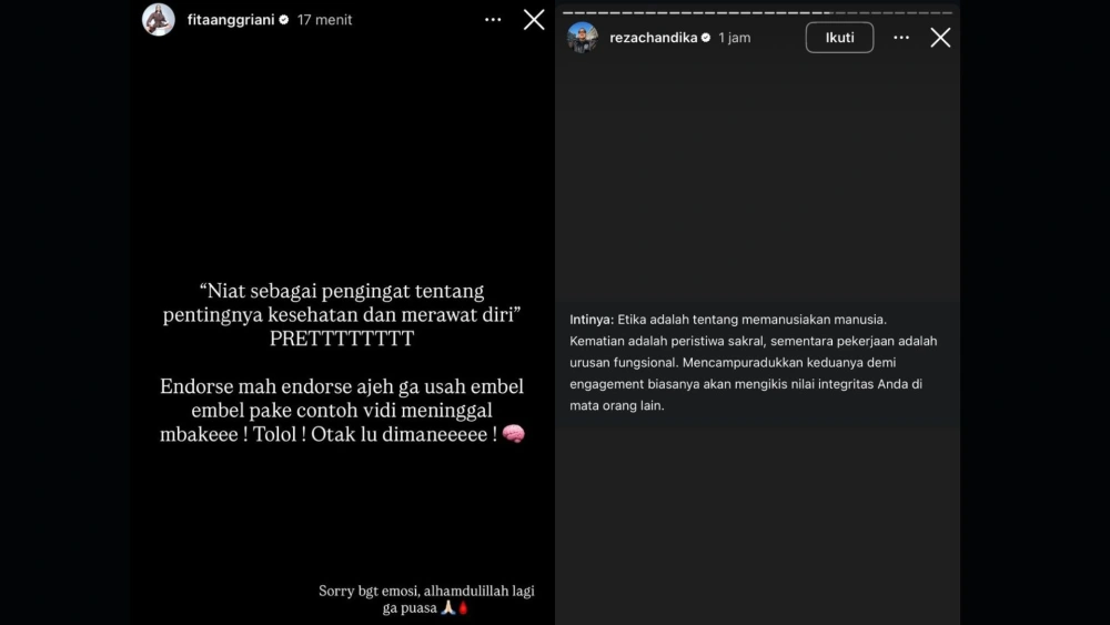 Sahabat Vidi dan Sheila Dara geram akibat konten endorse yang melibatkan almarhum. [Instagram]