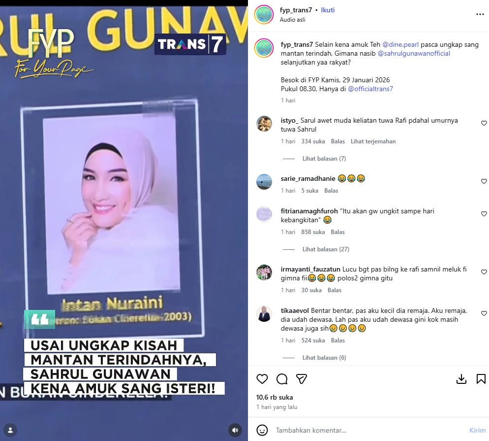 Sahrul Gunawan Beberkan Sosok Mantan Terindah [sumber: Instagram Fyp Trans7]