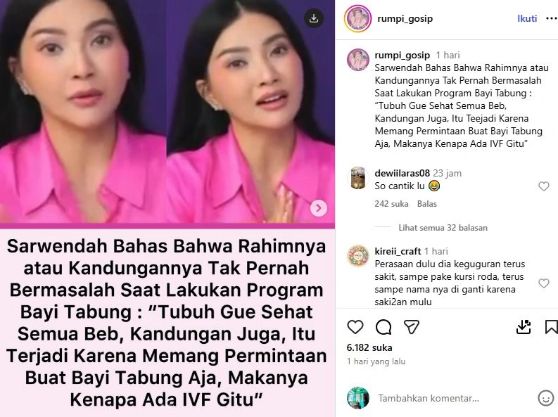Sarwendah Bahas Bayi Tabung Instagram Rumpi Gosip