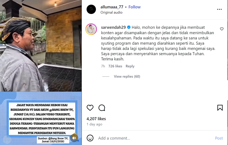 Nama Sarwendah dikaitkan dengan Gunung Kawi.