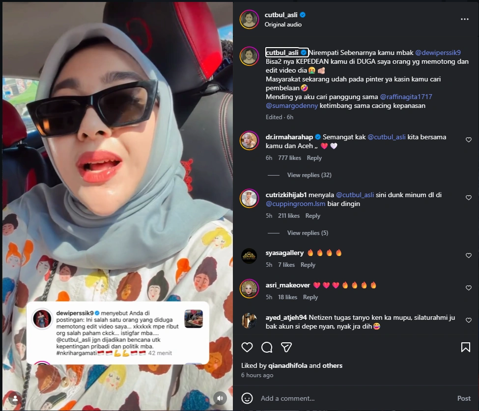 Selebgram Aceh Cut Bul Singgung Statement Dewi Perssik [Sumber: Instagram]