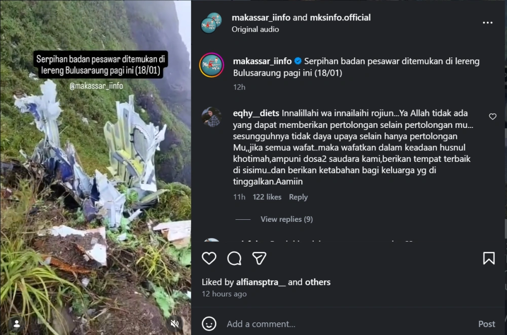Serpihan Pesawat Atr 42 500 [Sumber: Instagram]