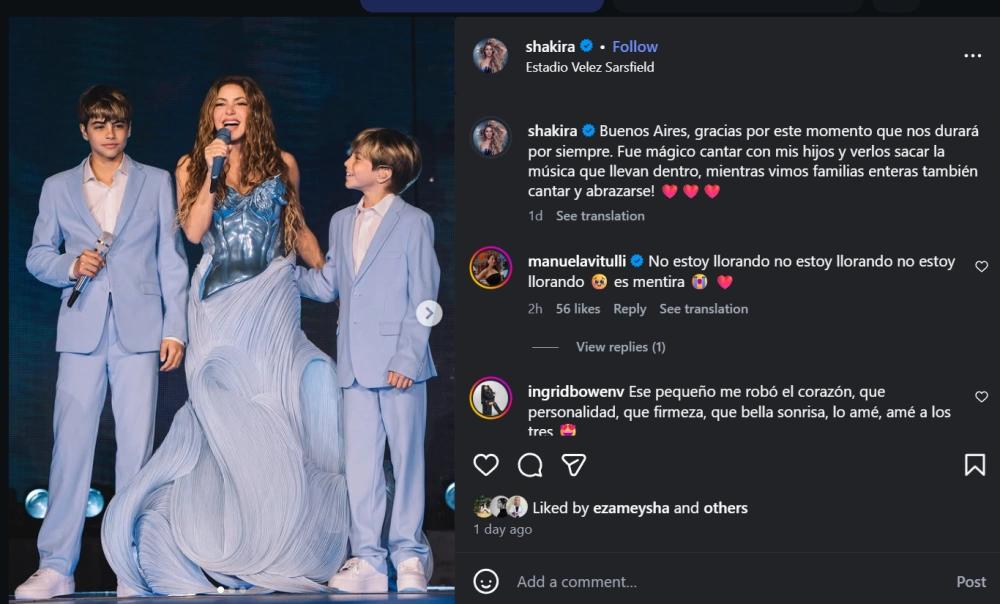 Shakira Bernyanyi Bersama Kedua Putranya Sumber Instagram