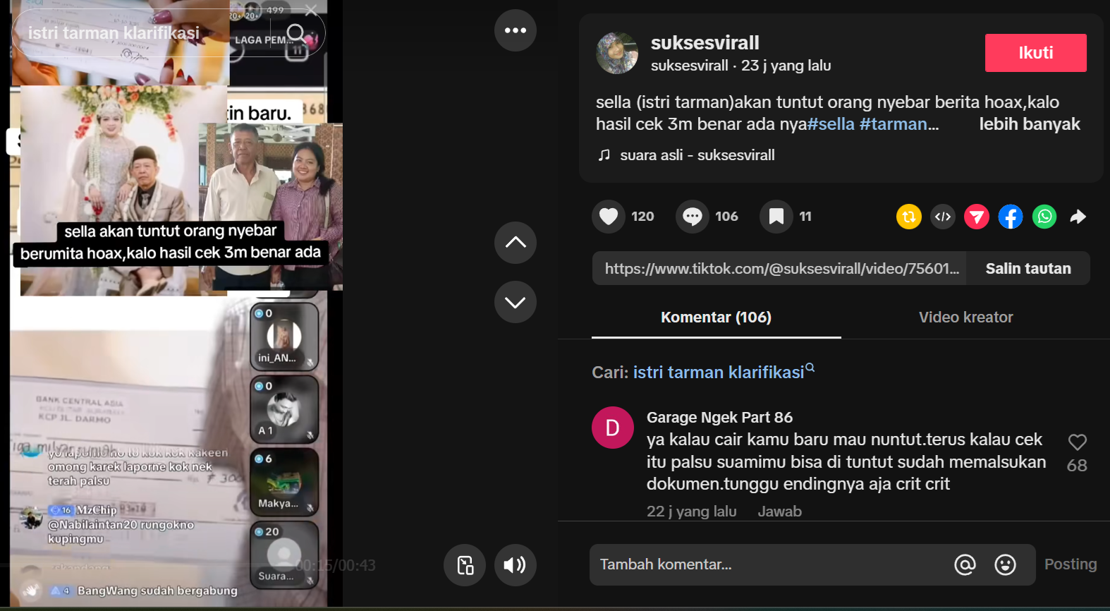 Sheila Arika Ngamuk Cek 3m Dituding Palsu (TikTok)