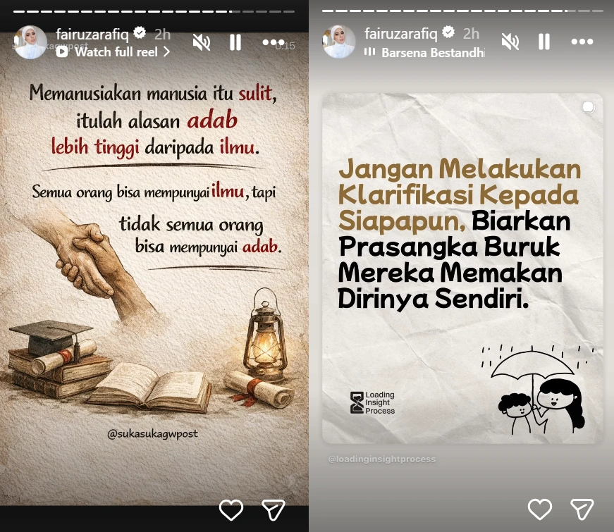 Status Instagram Story Fairuz A Rafiq. (Instagram)