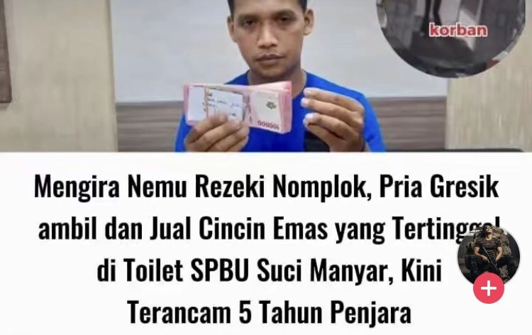 Sugiono Bersama Uang Hasil Penjualan Cincin Temuannya (Tiktok)