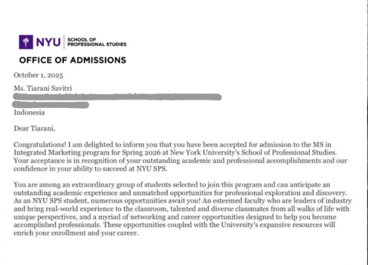 Surat Dari Universitas Untuk Tiara Savitri. [Instagram]