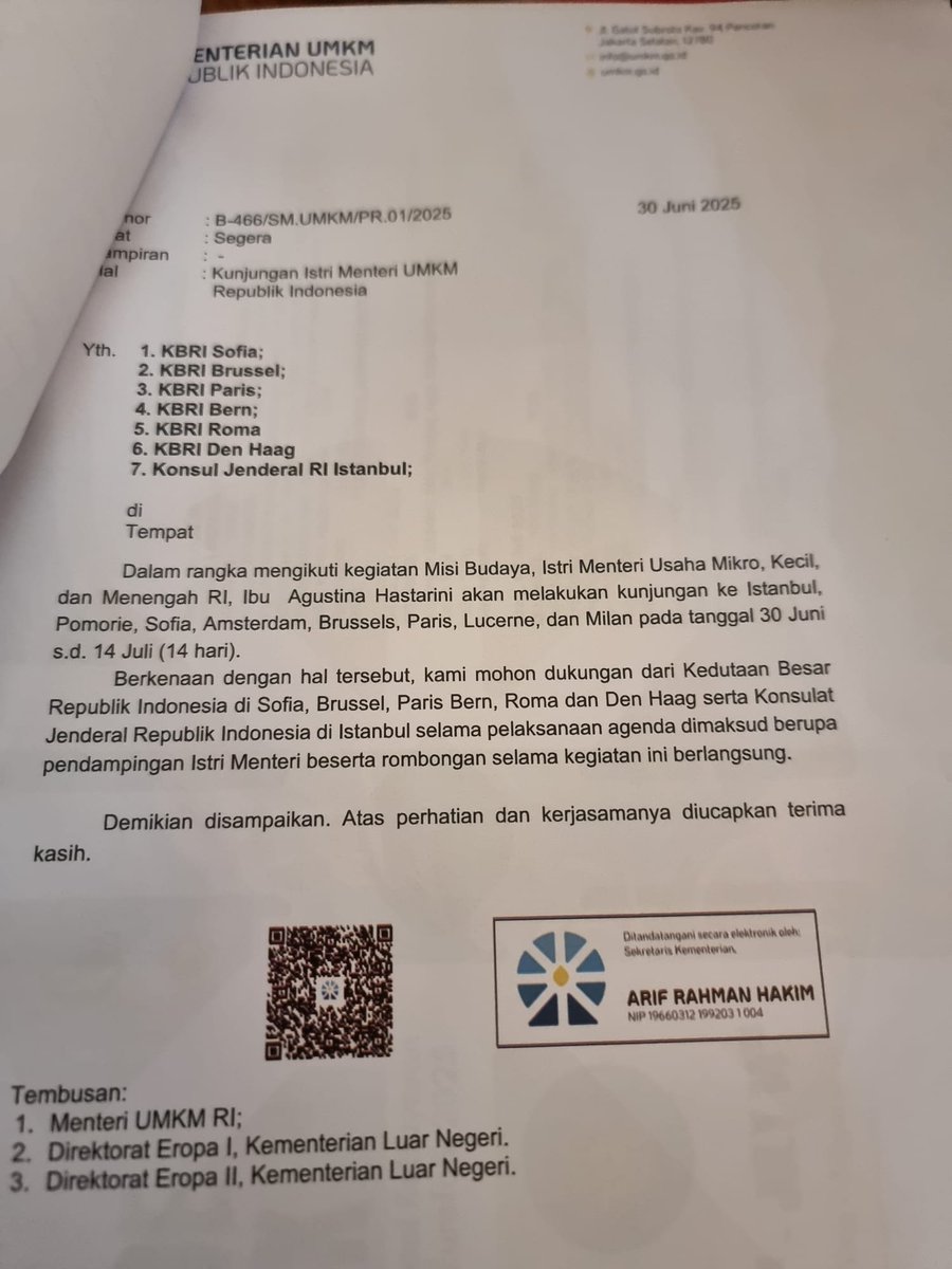 Surat Edaran dengan kop Kementerian UMKM viral di media sosial