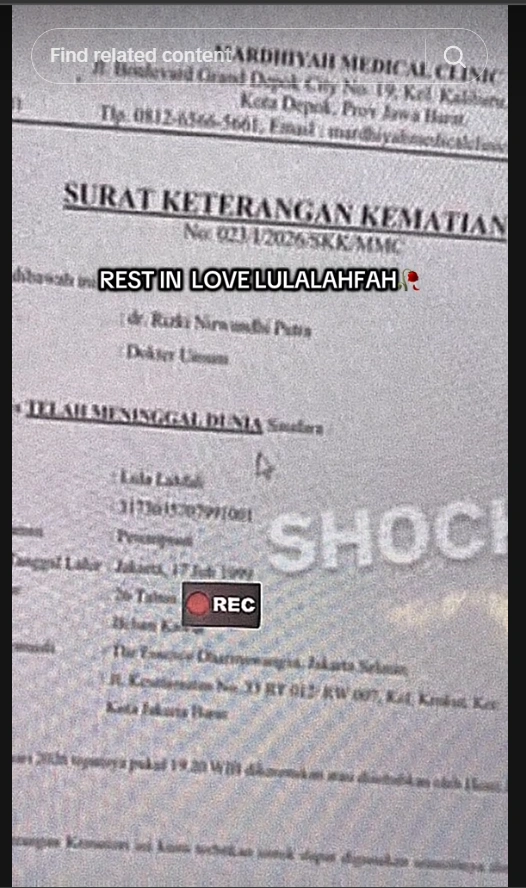Surat Kematian Lula Lahfah Viral Di Medsos [Sumber: Tiktok]