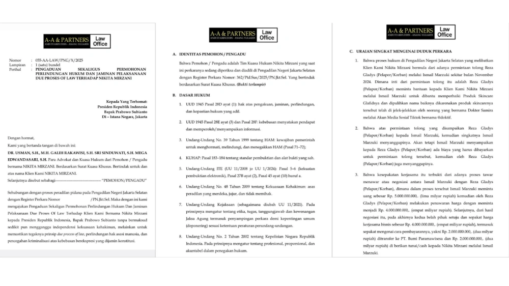 Surat Permohonan Perlindungan Nikita Mirzani [Instagram]