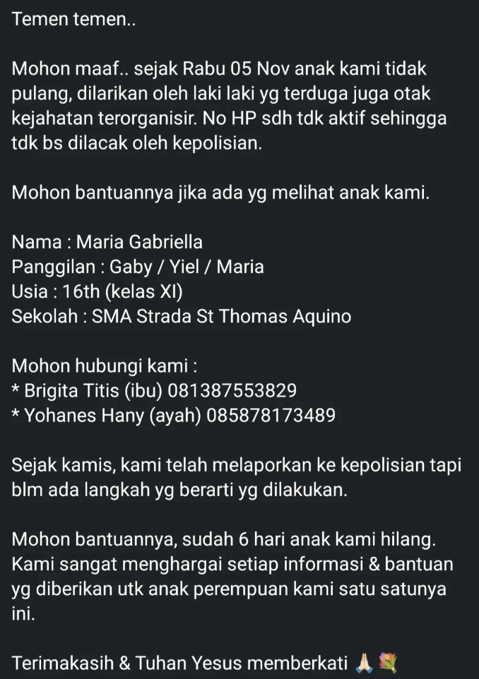 Surat Terbuka Dari Keluarga Gaby