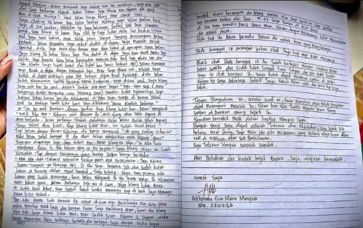 Surat Yang Ditinggalkan Evauniversitas Manado Yang Bundir [Sumber: Threads]