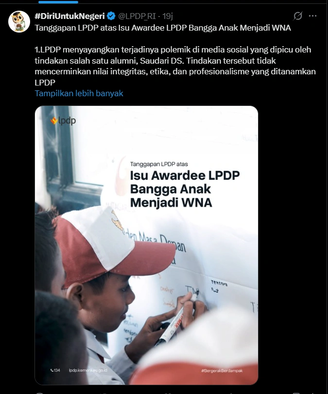 Tanggapan Lpdp Soal Pernyataan Dwi Sasetyaningtyas [Sumber: X]