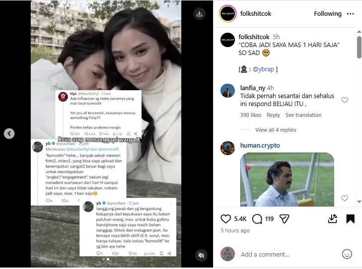 Tanggapan Reza Arap Usai Disebut Manfaatkan Kematian Lula Lahfah [Sumber: Instagram Folkshitcok]