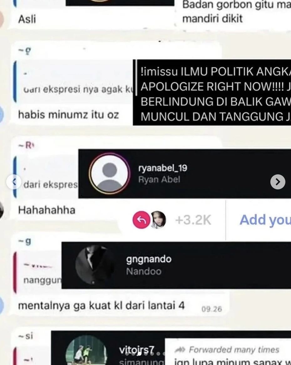 Tangkapan Layar Percakapan Para Pembully Timothy Anugerah S. [TikTok]