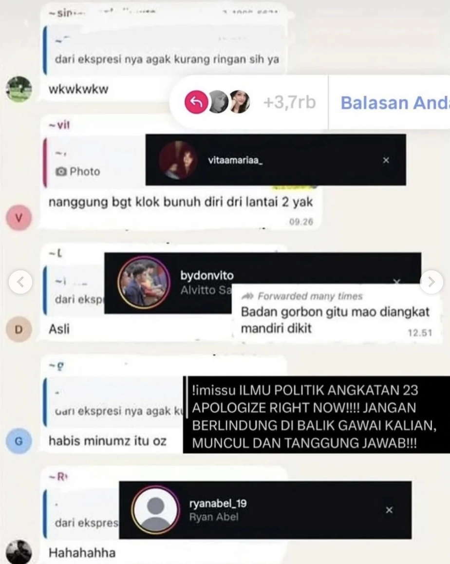Tangkapan Layar Percakapan Para Pembully Timothy Anugerah S. [TikTok]