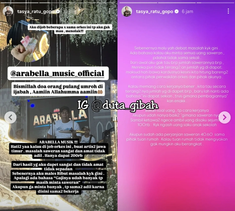 Tasya Rosmala keluhkan pembagian saweran dari Orkes Arabella. [Instagram]