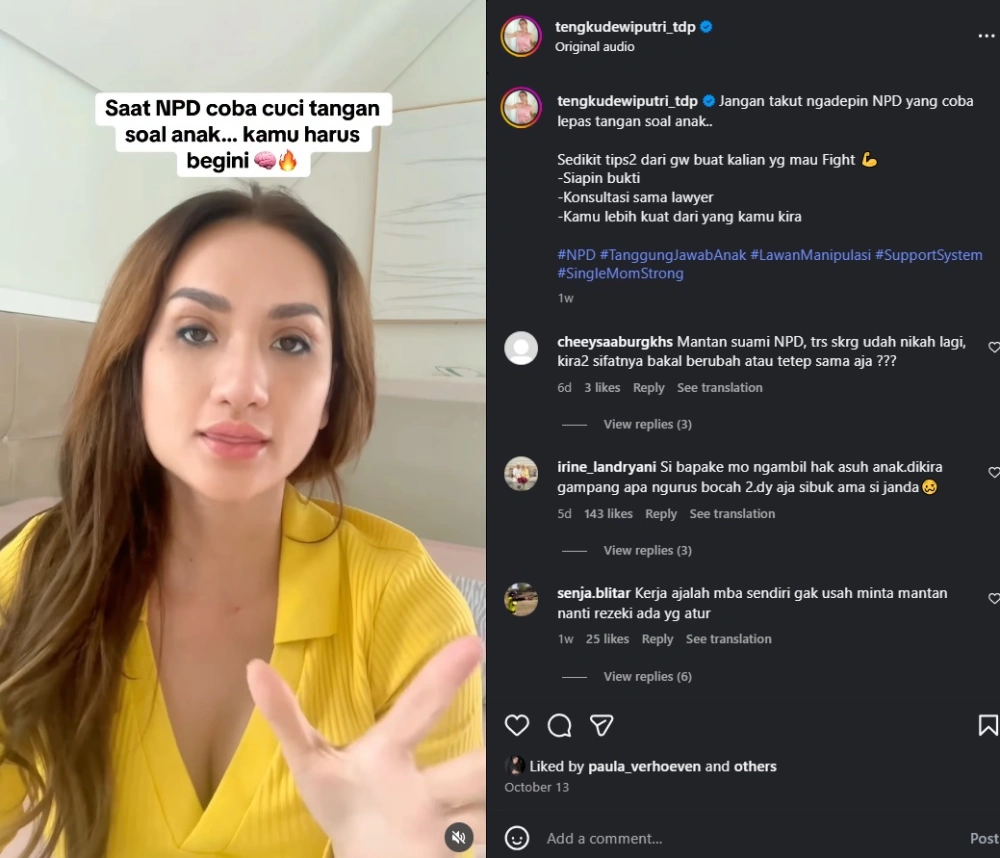 Tengku Dewi Singgung Mantan Suami Sebut Npd Dan Lepas Tanggung Jawab Instagram Tengkudewiputri Tdp