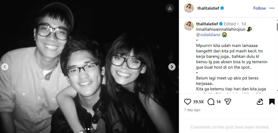 Thalita Latief Kenang Momen Bareng Vidi Aldiano [Sumber: Instagram Thalitalatief]