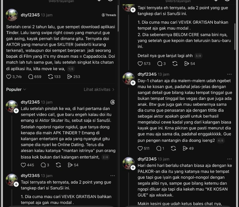 Threads Netizen Tentang Salah Satu Aktor Yang Bertindak Kurang Menyenangkan Di Aplikasi [sumber: Threads]