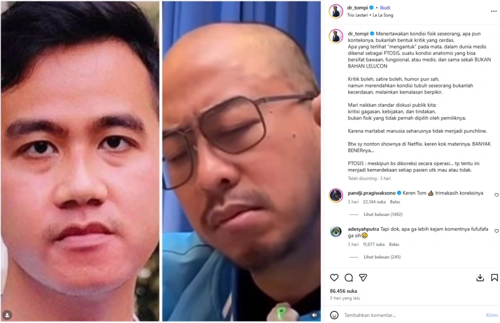 Tompi Bela Gibran Rakabuming [Sumber: Instagram Dr Tompi]