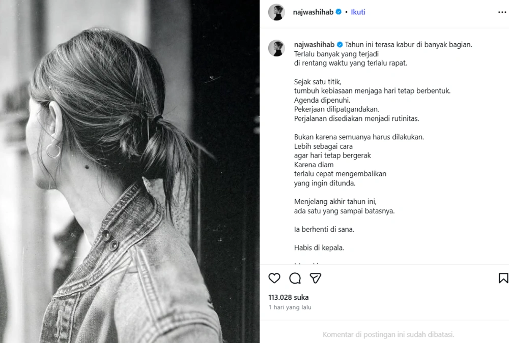 Tulisan Najwa Shihab Di Penghujung Tahun 2025 [sumber: Instagram Najwashihab]