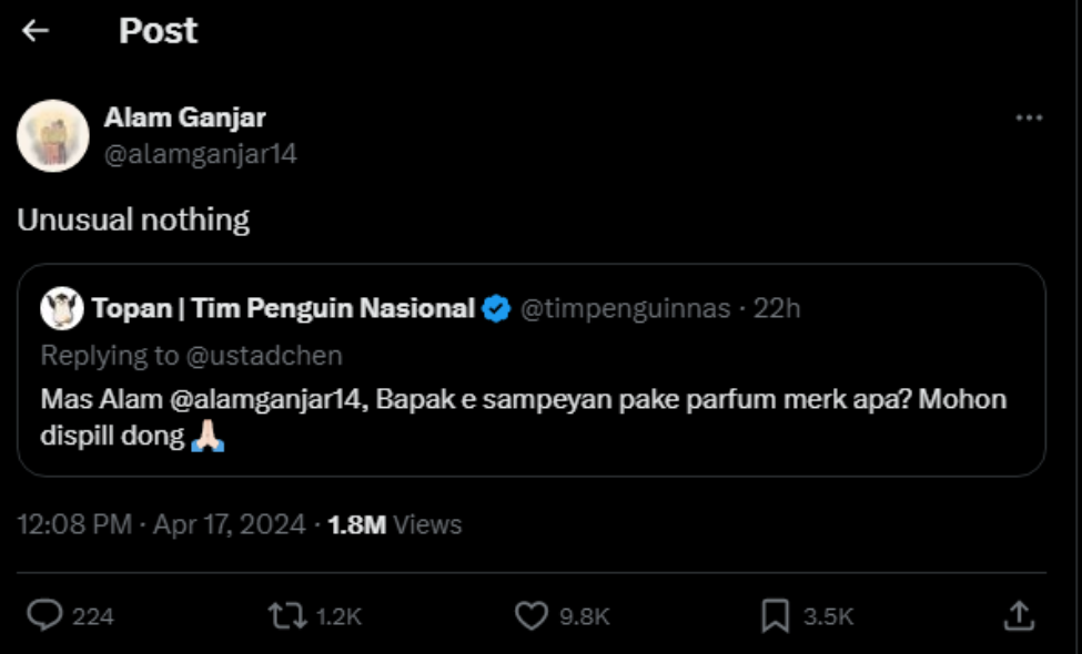 Alam Ganjar Spill Parfum Dipakai Ganjar Pranowo, Netizen Auto Borong