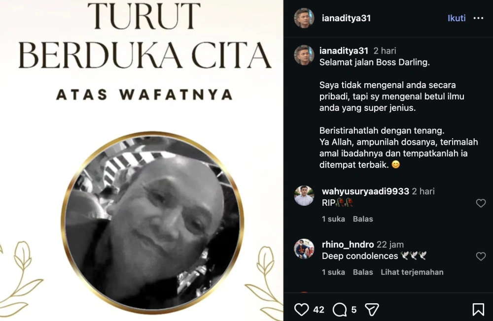 Ucapan Duka Untuk Boss Darling. [Instagram]