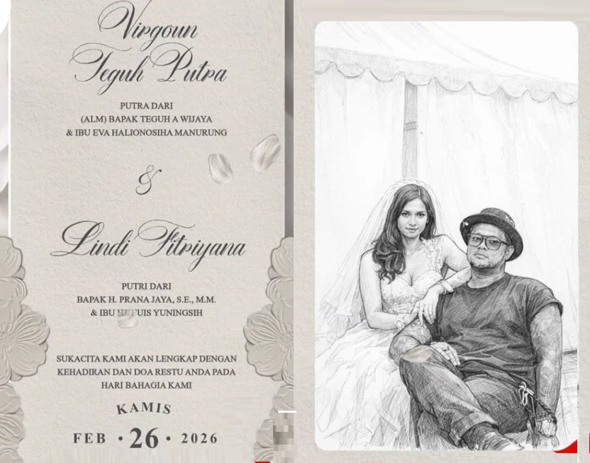 Undangan pernikahan Virgoun dan Lindi yang tersebar di media sosial. [Instagram]