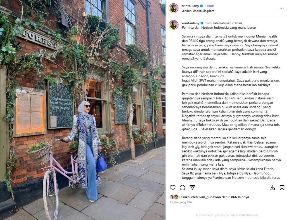Unggahan Erin Taulany Instagram Erintaulany