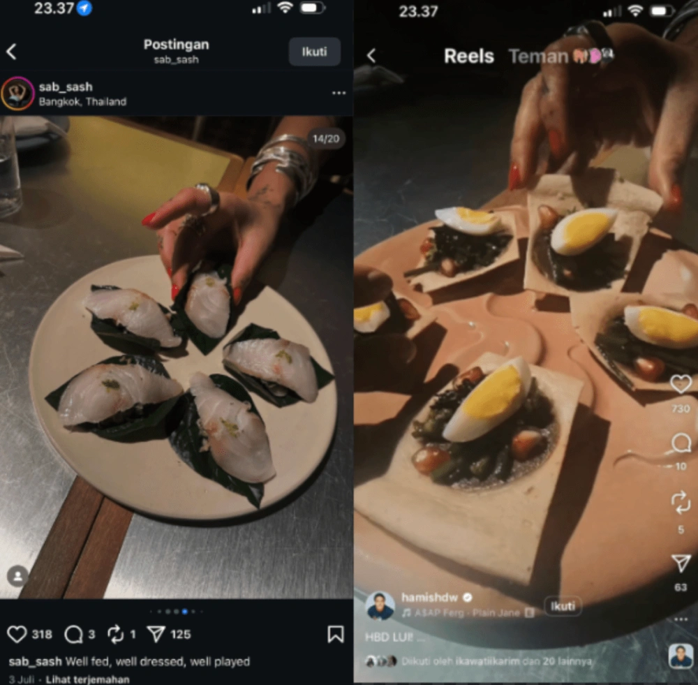 Unggahan Hamish Daud Dan Sabrina Alatas Yang Identik. [Instagram]