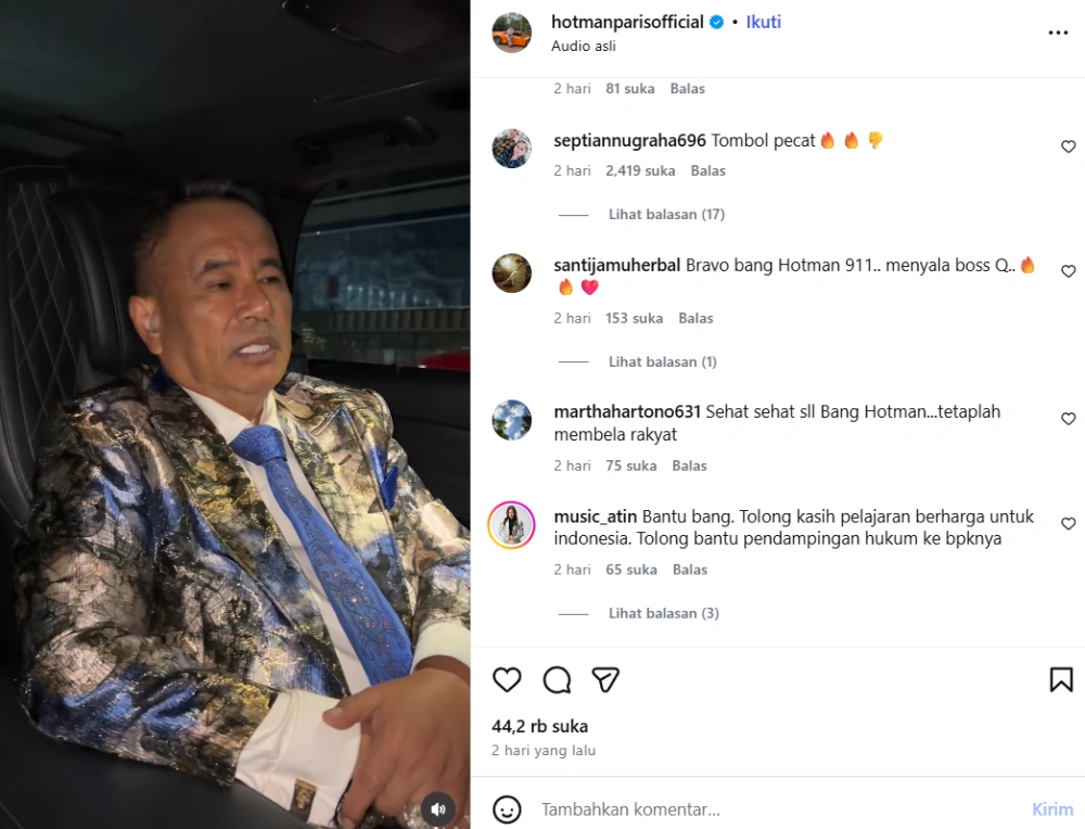 Unggahan Hotman Paris [sumber: Instagram Hotmanparisofficial]