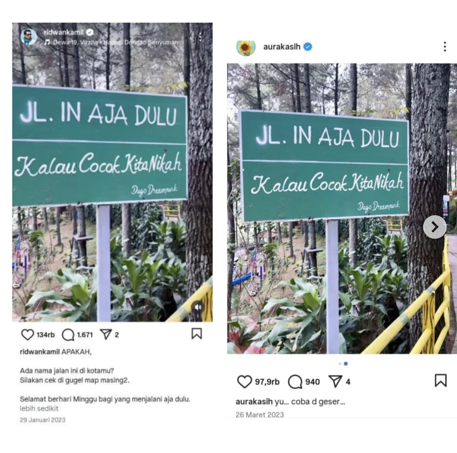 Unggahan identik Aura Kasih dan Ridwan Kamil meski tanggal posting berbeda sebulan. [Instagram]